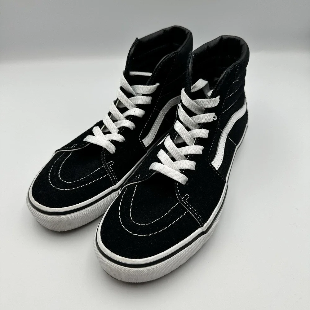 Vans Classic Sk8-Hi Black White High Top Shoes Suede Canvas US Youth 6.0
